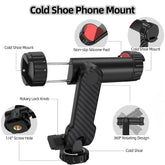 Camera Hot Shoe Phone Mount Holder 360° Rotatable Phone Tripod Mount with Cold Shoe Mounts for iPhone 16 Samsung Smartphone Vlog